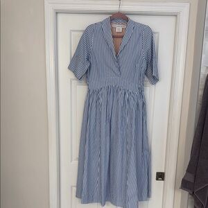 Gretchen Scott Designs Blue and White Pleated Midi Sundress